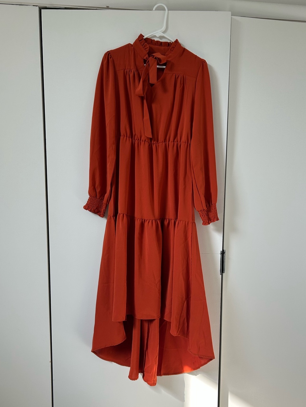 Women's Rust Tiered High-Low Long Sleeve Dress